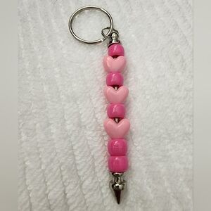 Heart Bead Keychain with Pink Accents